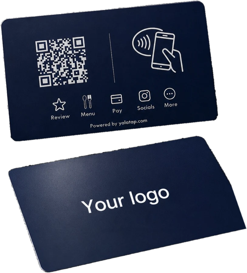 Navy YalaTap NFC cards, front and back